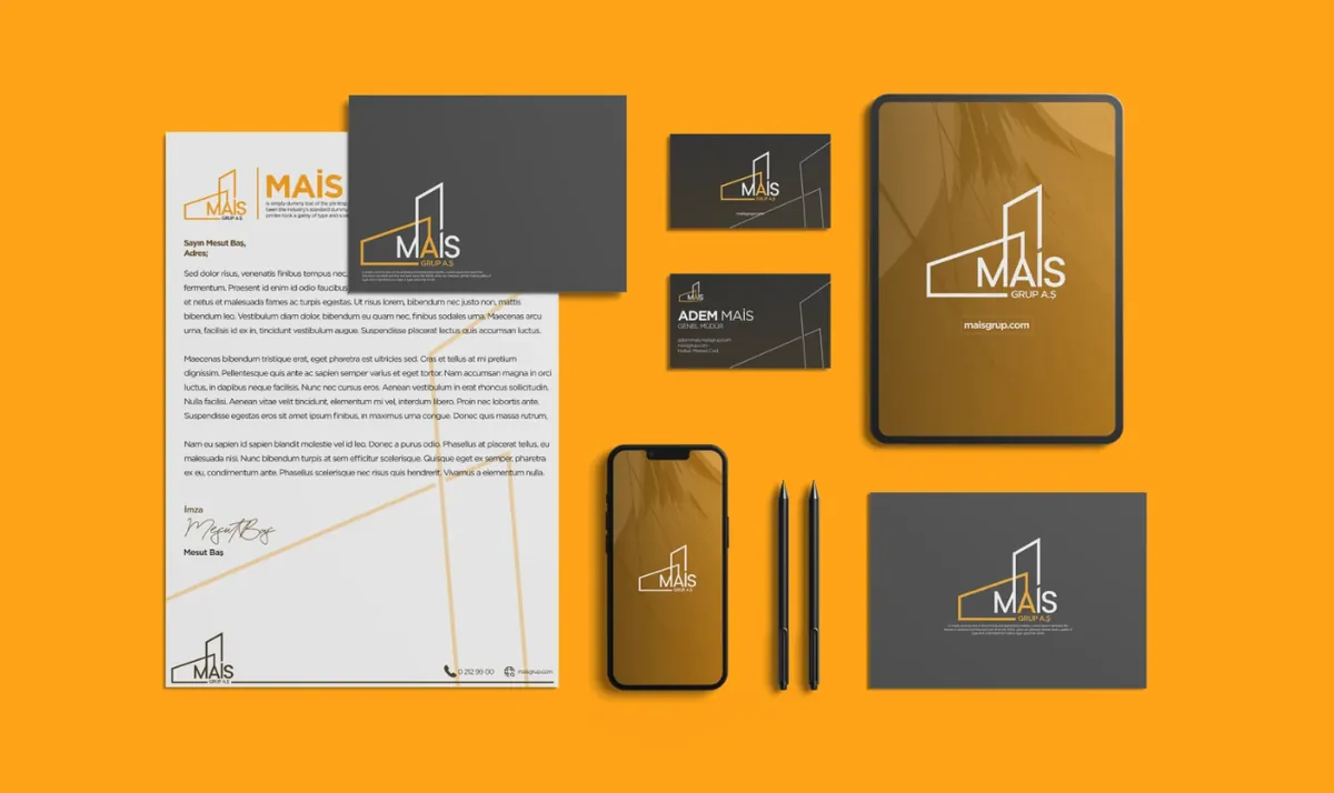 MAİS Grup antetli kağıt, kartvizit, tablet ve telefon uygulamaları