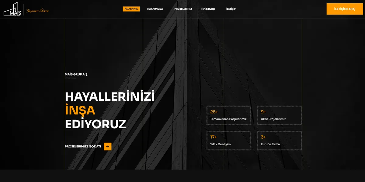 MAİS Grup web sitesi ana sayfası