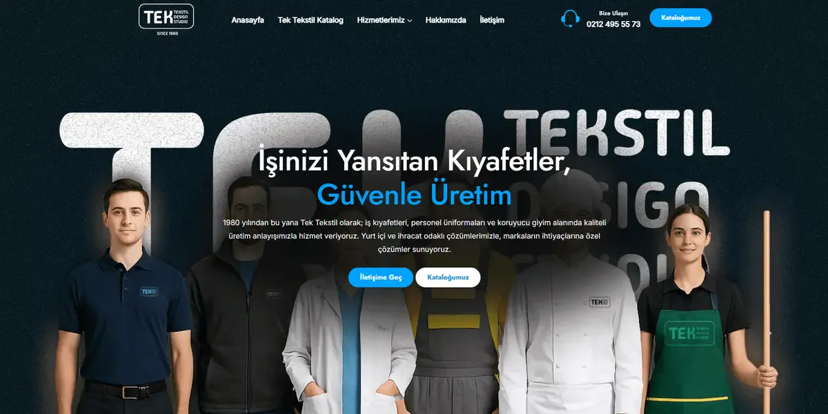 Tek Tekstil web sitesi ana sayfası