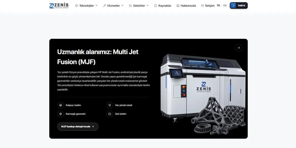 Zenis Teknoloji web sitesi ana sayfası
